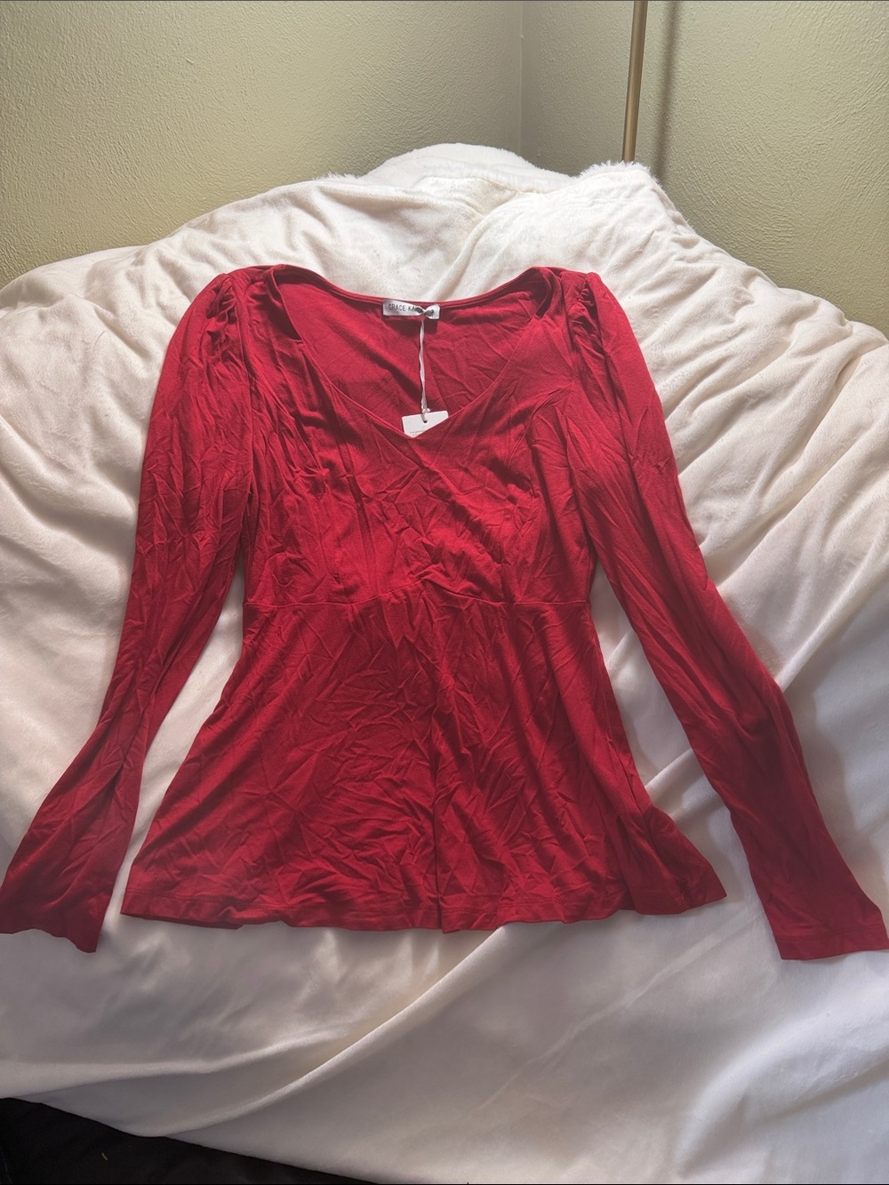 Grace Karin Red Long Sleeve V-Neck Top